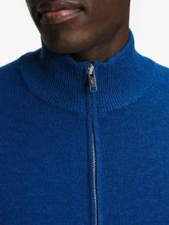 Pull en coton et laine avec demi-fermeture éclair - Bleu