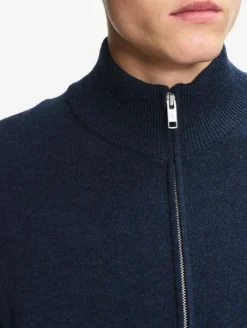 Pull en coton et laine avec fermeture éclair - Bleu