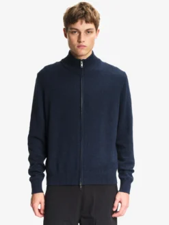 Pull en coton et laine avec fermeture éclair - Bleu
