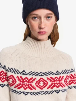 Pull jacquard en laine mérinos - Beige