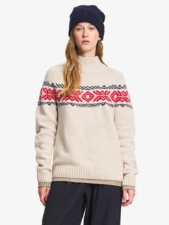 Pull jacquard en laine mérinos - Beige