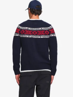 Pull jacquard laine mérinos mélangée - Bleu