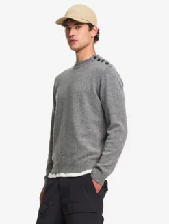 Pull marin à col rond et boutonnage épaule - Gris