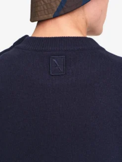 Pull marin à col rond et boutonnage épaule - Bleu