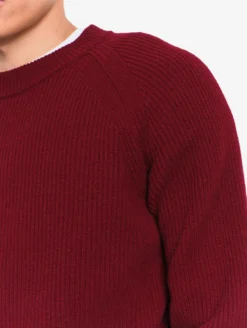 Pull raglan en laine côtelée mélangée - Bordeaux