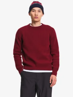 Pull raglan en laine côtelée mélangée - Bordeaux
