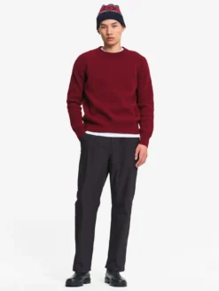 Pull raglan en laine côtelée mélangée - Bordeaux