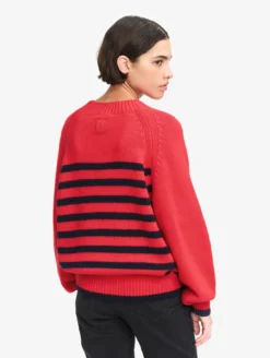 Pull rayé en laine mélangée - Rouge