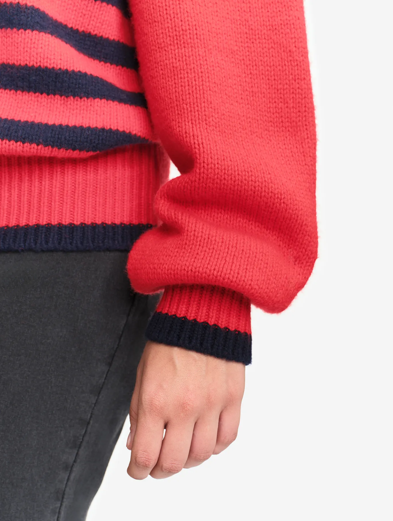 Pull rayé en laine mélangée - Rouge