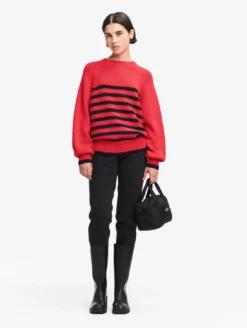Pull rayé en laine mélangée - Rouge