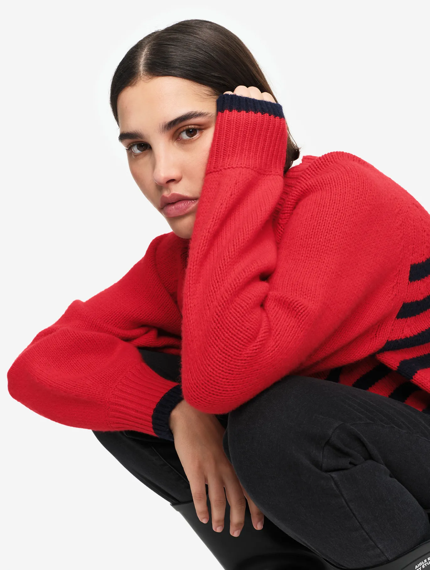 Pull rayé en laine mélangée - Rouge