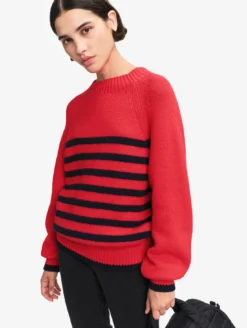 Pull rayé en laine mélangée - Rouge