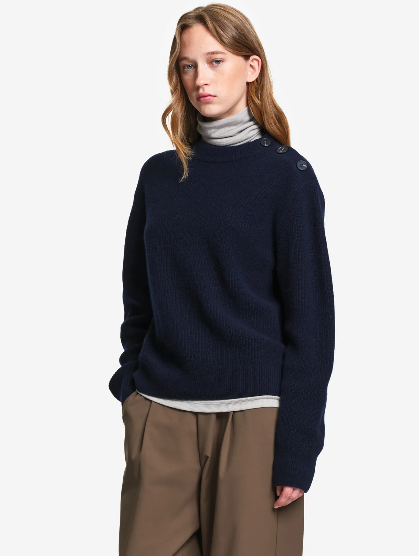Pull texturé en laine mélangée - Bleu