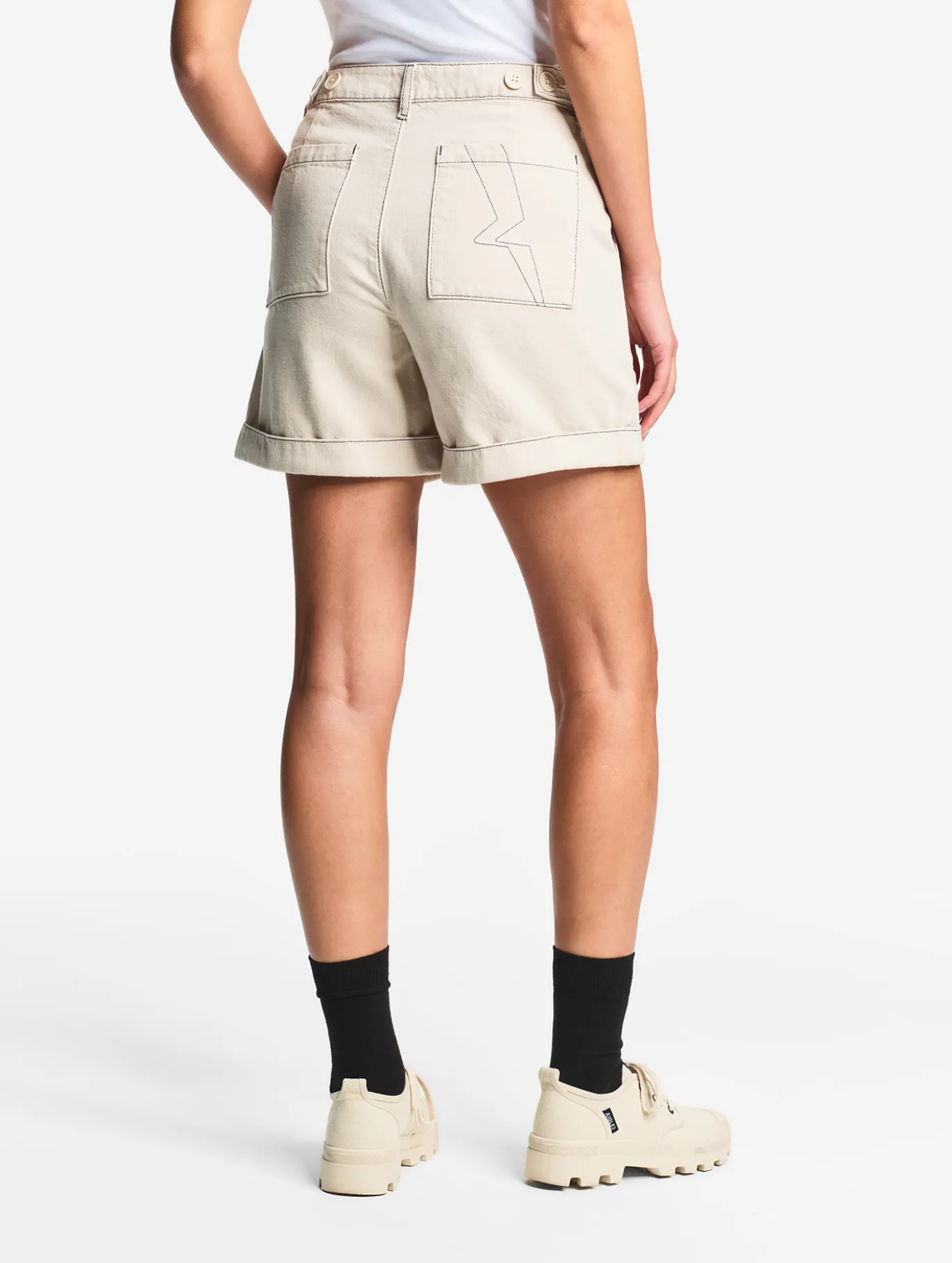 Short marin en sergé léger avec taille réglable - Beige