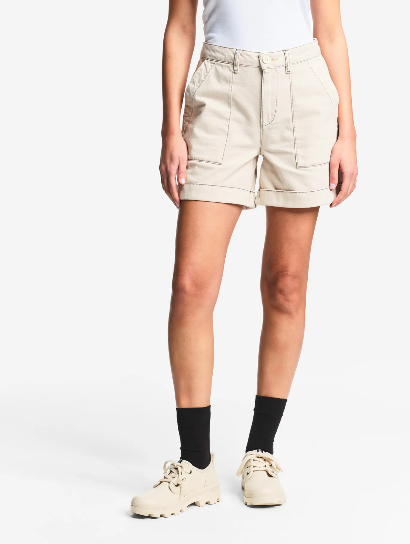 Short marin en sergé léger avec taille réglable - Beige
