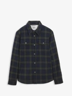 Surchemise à carreaux en laine avec doublure sherpa - Bleu