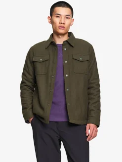 Surchemise chaude en laine avec doublure sherpa - Kaki