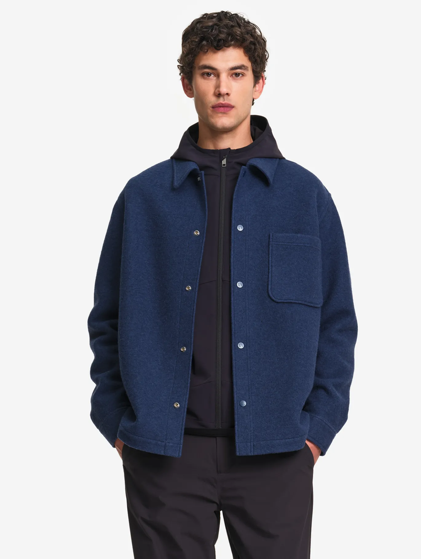 Surchemise en laine bouillie - Bleu