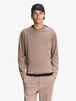 Sweatshirtcol ras du cou anti-UV avec poches zippées - Marron