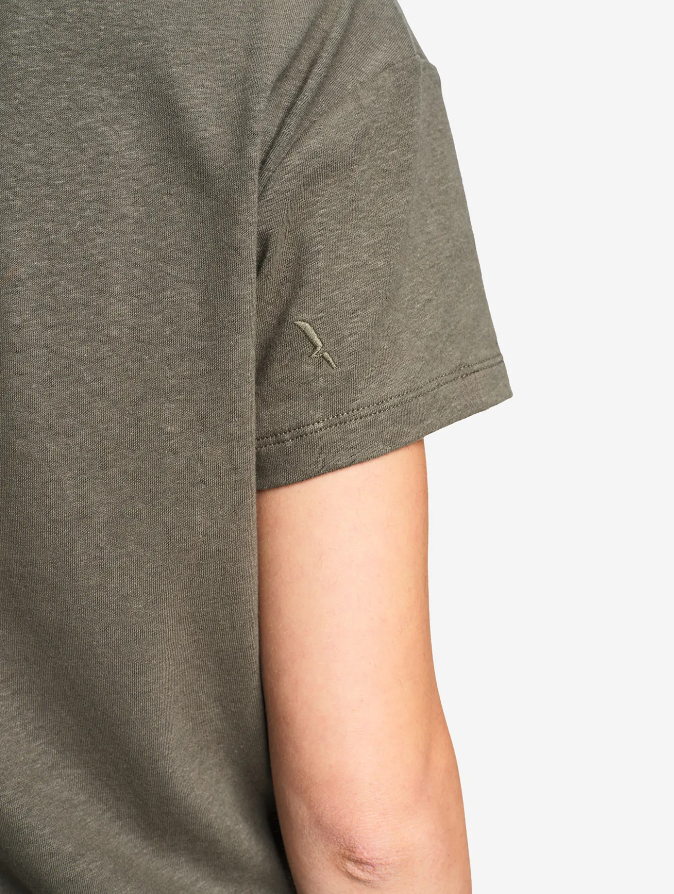 T-shirt en coton et lin à col V - Kaki