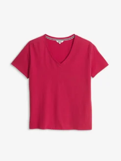 T-shirt en coton et lin à col V - Rose