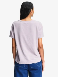 T-shirt en coton et lin à col V - Violet