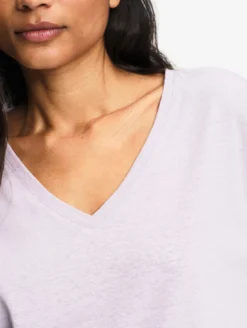 T-shirt en coton et lin à col V - Violet