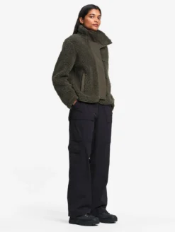 Veste boutonnée en sherpa en laine mélangée - Kaki