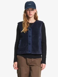 Veste boutonnée sans manches en polaire épaisse - Bleu