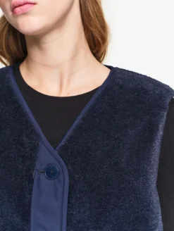 Veste boutonnée sans manches en polaire épaisse - Bleu