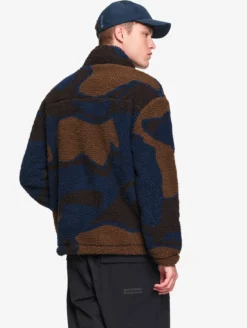 Veste imprimée en sherpa avec taille ajustable - Bleu
