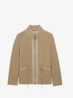 Veste polaire zippée bi-matière, touché peau de pêche - Beige