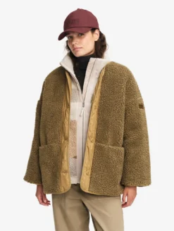 Veste sherpa boutonnée réversible oversize - Marron