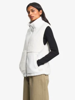 Veste zippée sans manches en sherpa patchwork - Blanc