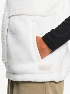 Veste zippée sans manches en sherpa patchwork - Blanc
