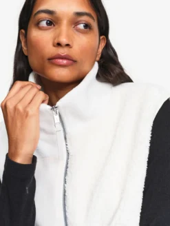 Veste zippée sans manches en sherpa patchwork - Blanc