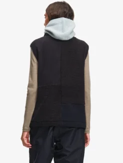 Veste zippée sans manches en sherpa patchwork - Noir