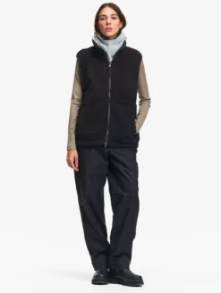 Veste zippée sans manches en sherpa patchwork - Noir